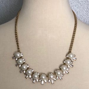 J Crew Pearl Crystal GoldTone Statement Necklace
